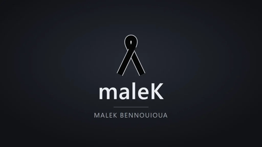 Lazo negro sobre fondo oscuro con el nombre de maleK, Malek Bennouioua
