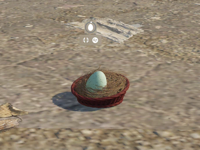Huevo de gallina de CS2 en su nido de mimbre en el menú principal, con el icono del huevo y su anillo de progreso encima