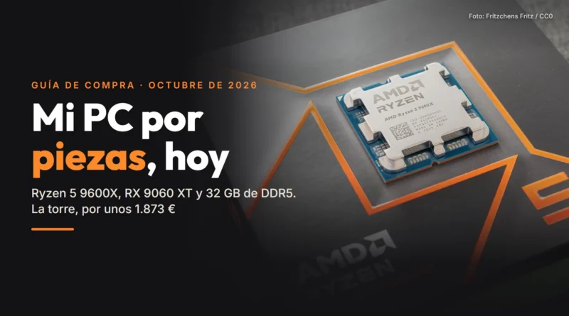 Procesador AMD Ryzen 5 9600X sobre su caja negra y naranja, junto al texto Mi PC por piezas, hoy