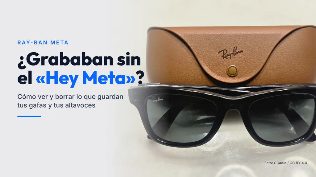 Gafas Ray-Ban Meta negras delante de su estuche marrón de cuero
