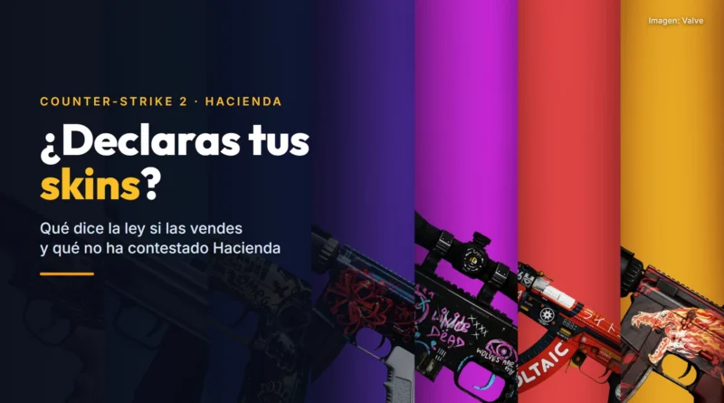 Siete armas de Counter-Strike 2 con skins de colores sobre franjas verticales: un rifle de francotirador, un fusil con katakana y otro con un dragón de fuego