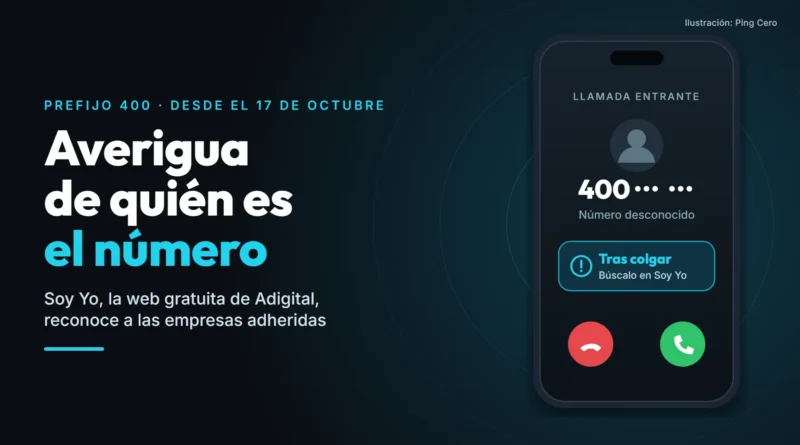 Móvil con una llamada entrante de un número que empieza por 400 y una nota que dice «Tras colgar, búscalo en Soy Yo»