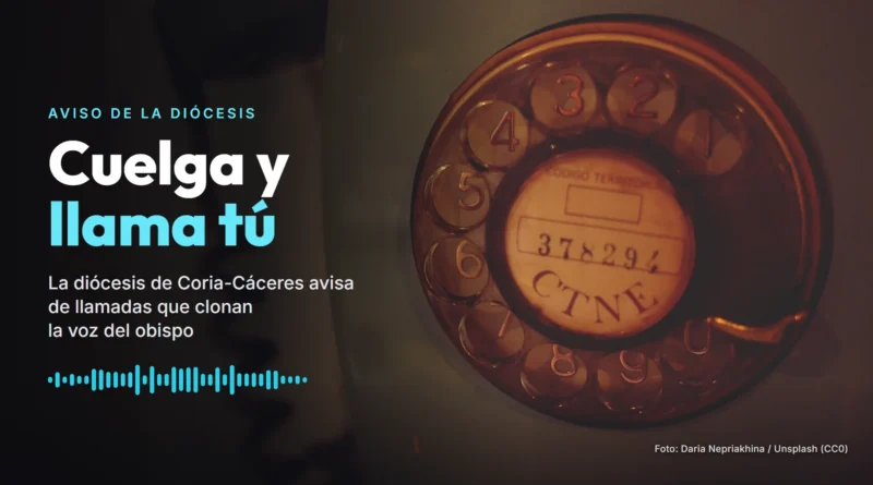 Disco numérico de un teléfono antiguo de dial, con el titular «Cuelga y llama tú» y una onda de voz dibujada a la izquierda